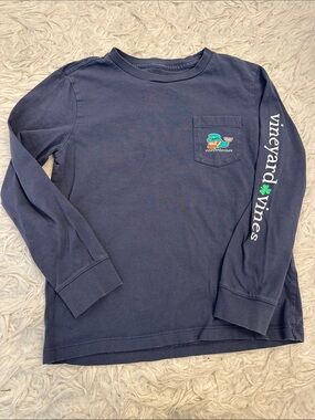 Vineyard Vines Navy Long Sleeve Pocket Tee with Sleeve Logo